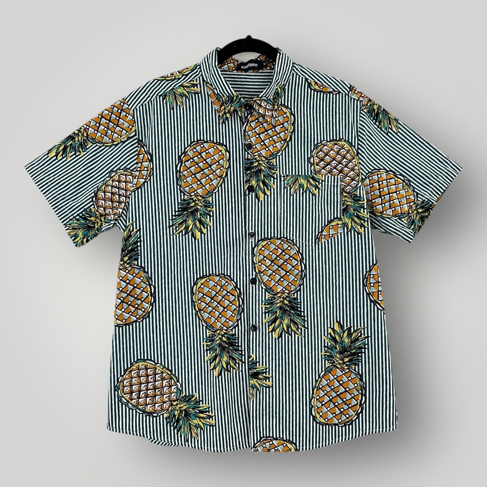 Vatpave Hawaiian Shirt Mens M Pineapple Print Short Sleeve Tropical Button Up